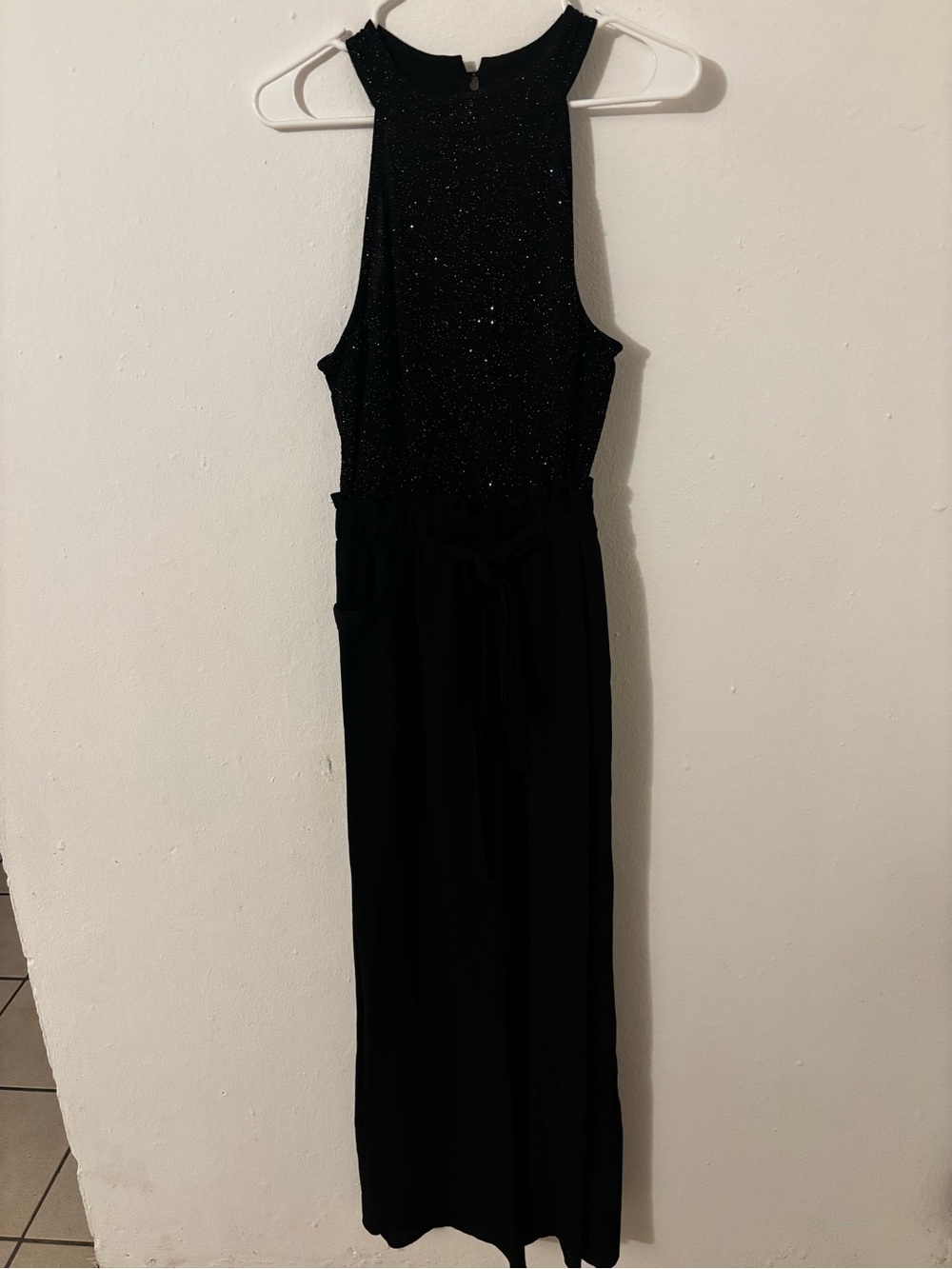Charlotte Russe Black Sparkle Halter Maxi Jumpsuit
